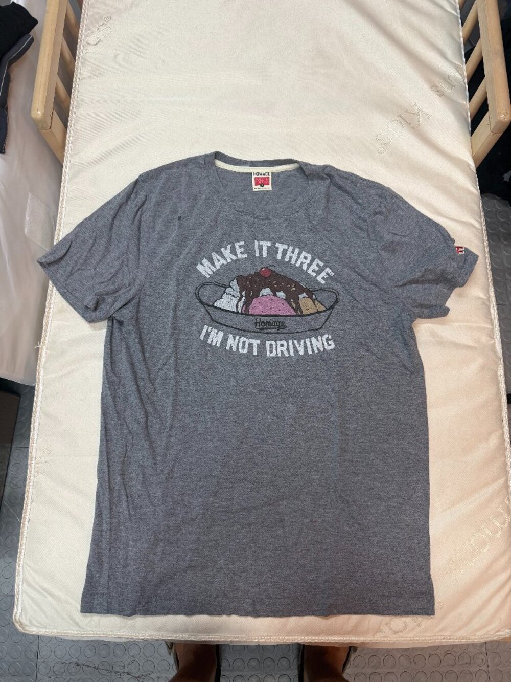 Homage Make It Three I'm Not Driving Sundae Tee Grey Size M
